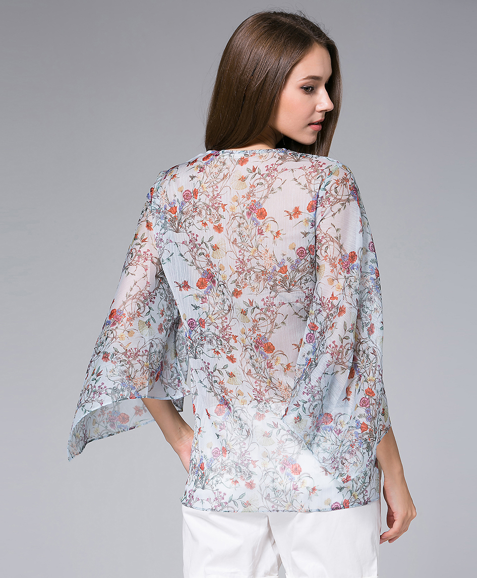 Tops - Flowers Printed silk Chiffon top